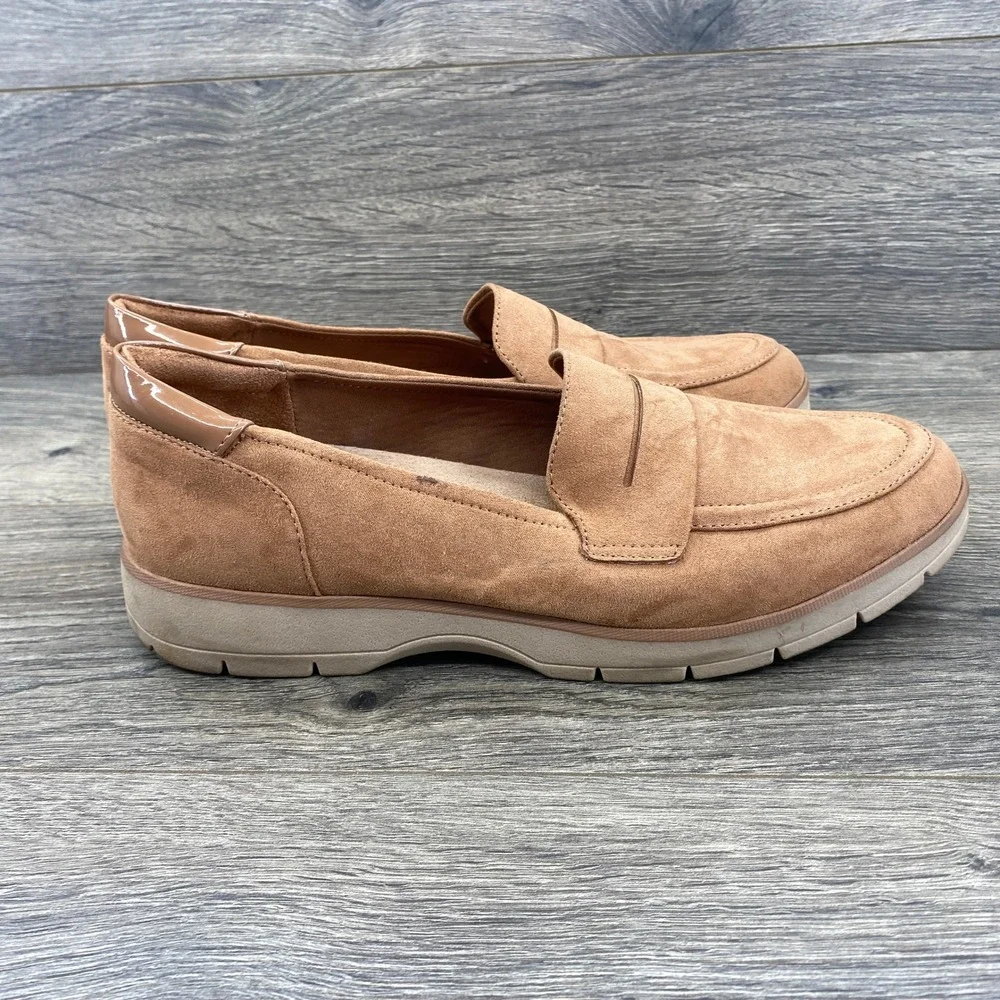 Dr. Scholls Nice Day Loafers Womens 9M Tan Faux Suede Penny Slip On Shoes